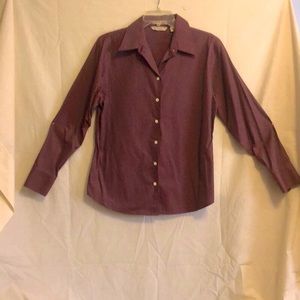 Eddie Bauer burgundy/gray pin-striped blouse size large